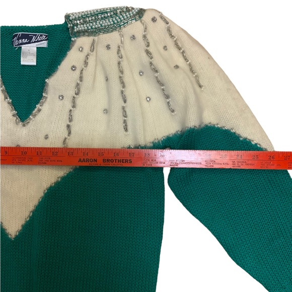 80s Vanna White Original Size Medium  Sweater Beaded Wool Blend Shoulder Pads - Picture 7 of 7